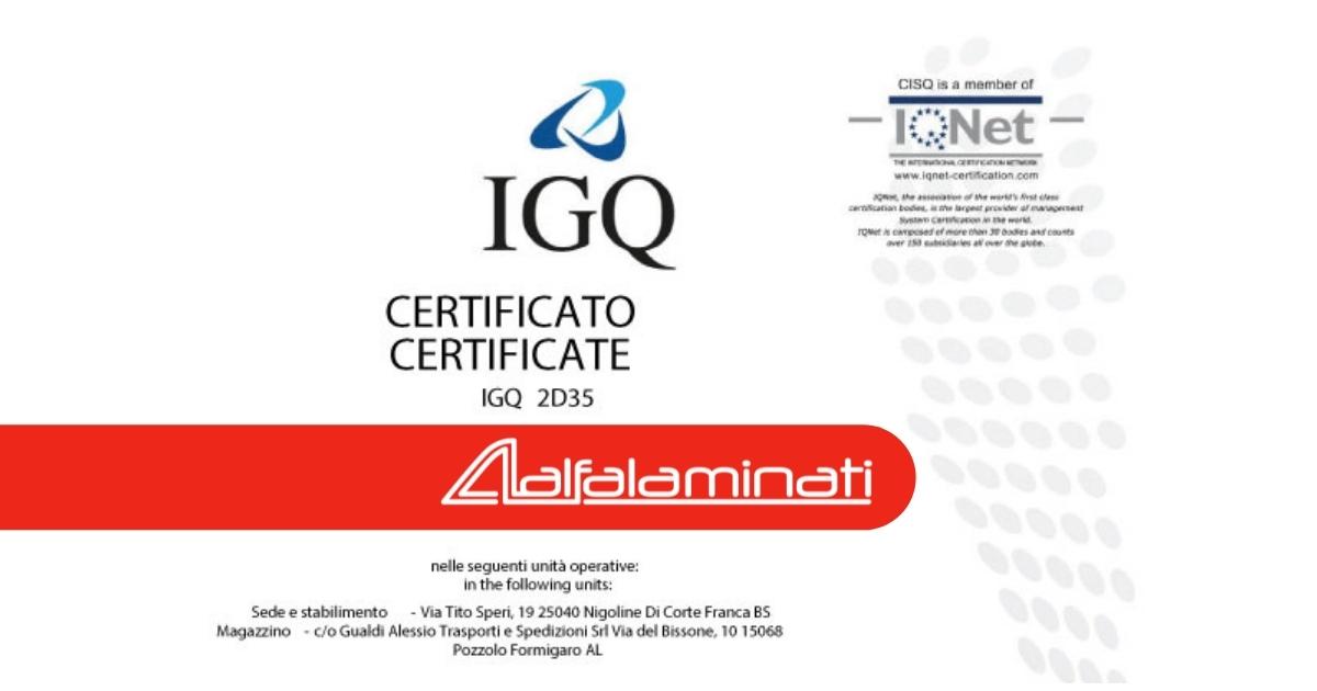 Siamo certificati UNI EN ISO 9001 dal 2003
